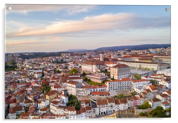 Coimbra drone aerial of beautiful buildings university at sunset, in Portugal Acrylic by Luis Pina