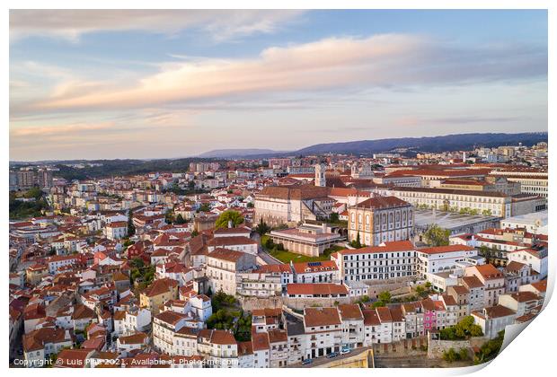 Coimbra drone aerial of beautiful buildings university at sunset, in Portugal Print by Luis Pina