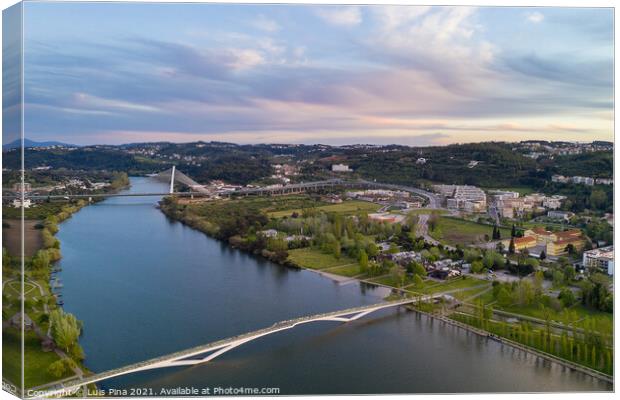 Coimbra drone aerial view of the city park, buildings and bridges at sunset, in Portugal Canvas Print by Luis Pina