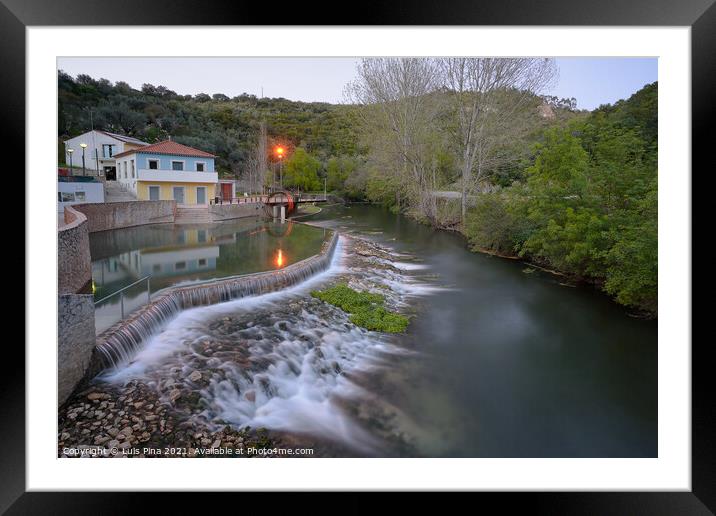 Agroal river fluvial beach with a waterfall and water mill in Portugal Framed Mounted Print by Luis Pina
