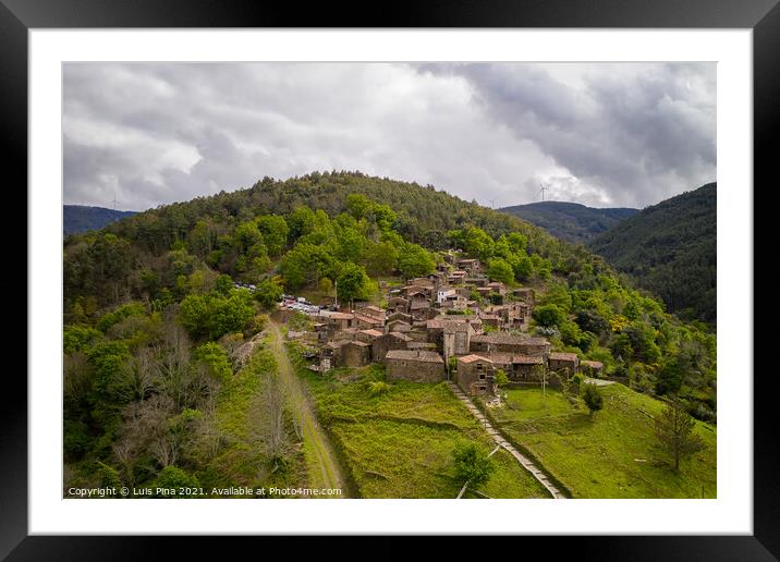 Talasnal drone aerial view schist village in Lousa, in Portugal Framed Mounted Print by Luis Pina