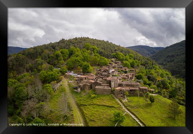 Talasnal drone aerial view schist village in Lousa, in Portugal Framed Print by Luis Pina