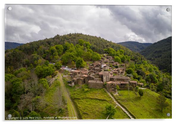 Talasnal drone aerial view schist village in Lousa, in Portugal Acrylic by Luis Pina