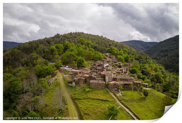 Talasnal drone aerial view schist village in Lousa, in Portugal Print by Luis Pina