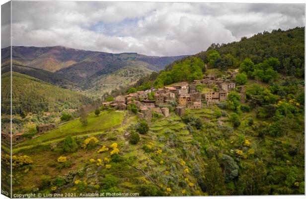 Talasnal drone aerial view schist village in Lousa, in Portugal Canvas Print by Luis Pina