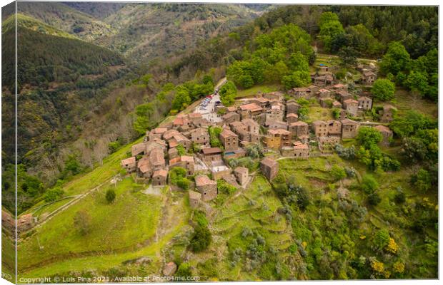 Talasnal drone aerial view schist village in Lousa, in Portugal Canvas Print by Luis Pina