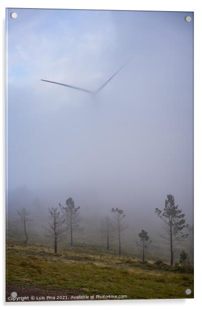 Wind turbines renewable energy on the middle of clouds in Serra da Lousa, Portugal Acrylic by Luis Pina
