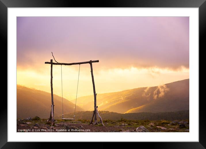 Famous Swing social distancing baloico in Lousa mountain, Portugal at sunset Framed Mounted Print by Luis Pina