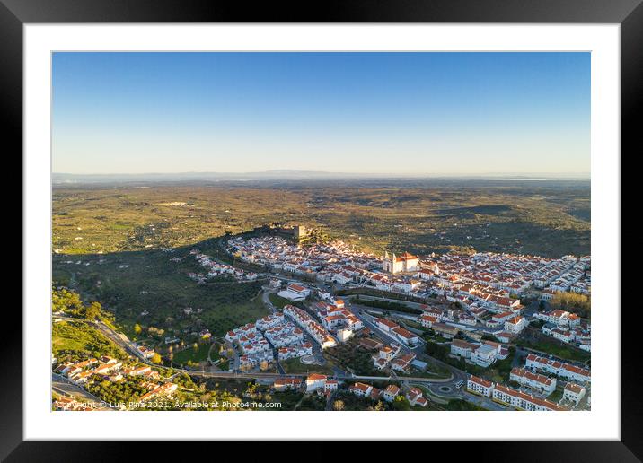 Castelo de Vide drone aerial view in Alentejo, Portugal from Serra de Sao Mamede mountains Framed Mounted Print by Luis Pina
