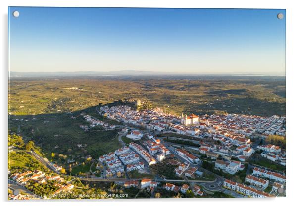 Castelo de Vide drone aerial view in Alentejo, Portugal from Serra de Sao Mamede mountains Acrylic by Luis Pina