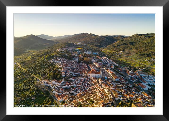 Castelo de Vide drone aerial view in Alentejo, Portugal from Serra de Sao Mamede mountains Framed Mounted Print by Luis Pina