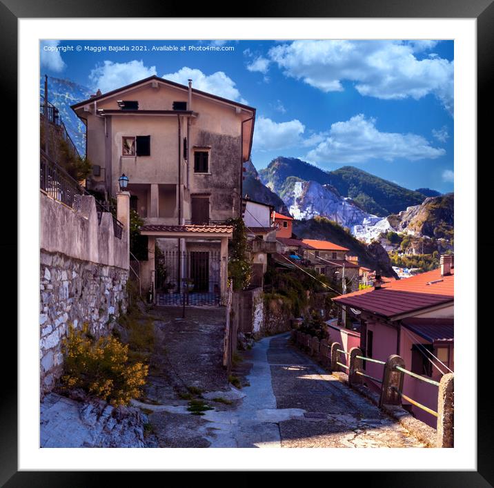 Beautiful View of Tuscany Village with Mountains i Framed Mounted Print by Maggie Bajada