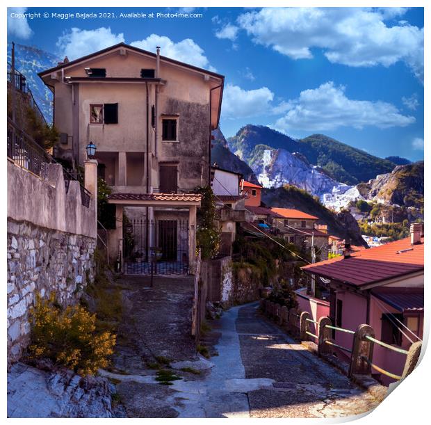 Beautiful View of Tuscany Village with Mountains i Print by Maggie Bajada