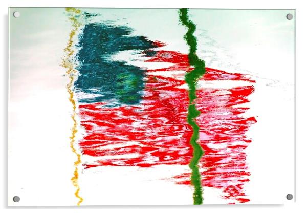 American Flag  Reflection Westport Grays Harbor Wa Acrylic by William Perry