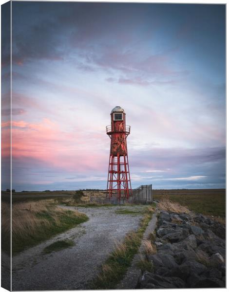 Thorngumbald lighthouse  sunset Canvas Print by Jason Thompson
