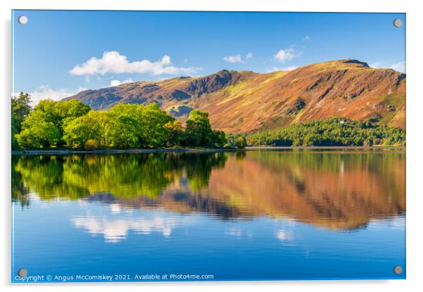 Colourful reflections on Derwent Water Acrylic by Angus McComiskey