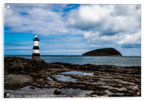 Trwyn Du Lighthouse Acrylic by Paul Pepper