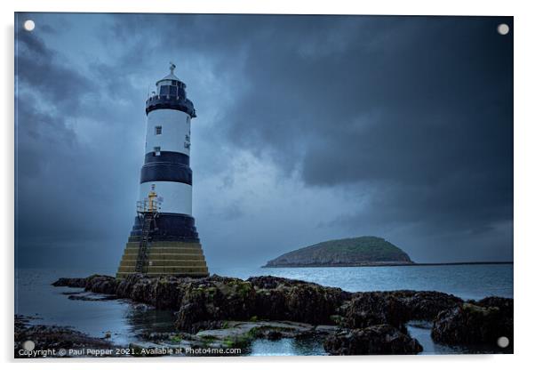 Trwyn Du Lighthouse Acrylic by Paul Pepper
