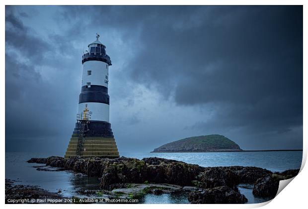 Trwyn Du Lighthouse Print by Paul Pepper