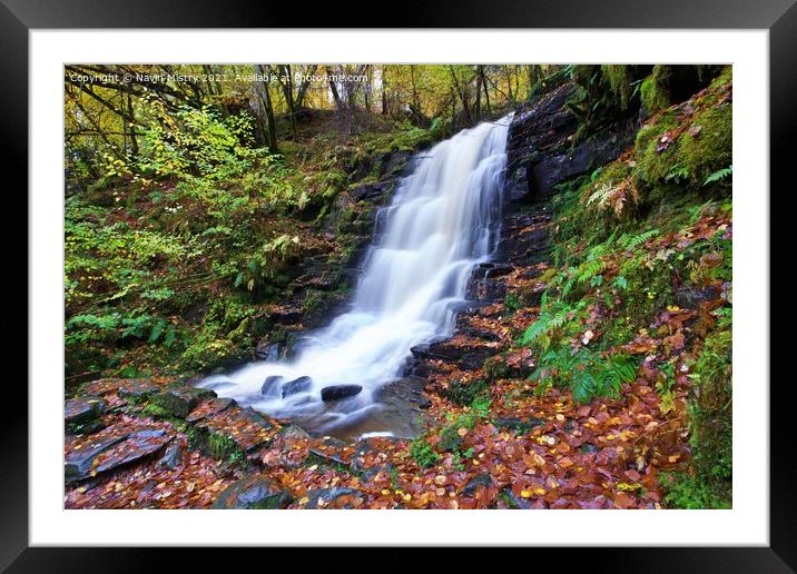 Waterfall in the Birks of Aberfeldy in Autumn Framed Mounted Print by Navin Mistry