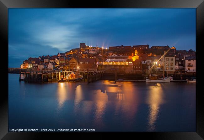 Whitby Harbour Reflection Framed Print by Richard Perks