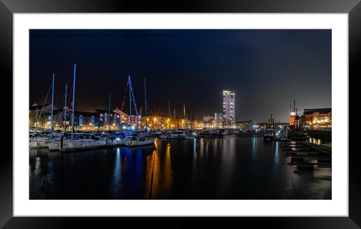 Swansea Marina At Night Framed Mounted Print by RICHARD MOULT