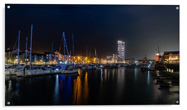 Swansea Marina At Night Acrylic by RICHARD MOULT
