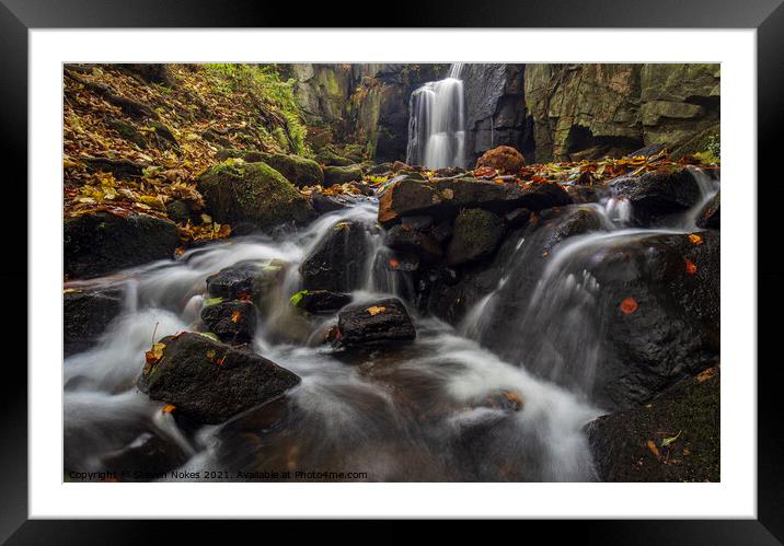 A Serene Autumnal Waterfall Framed Mounted Print by Steven Nokes