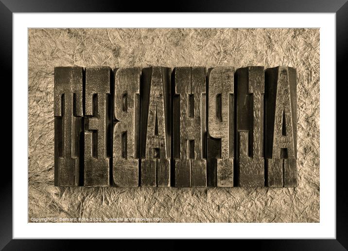Alphabet Wooden Letterpress Blocks - Sepia Framed Mounted Print by Bernard Rose Photography
