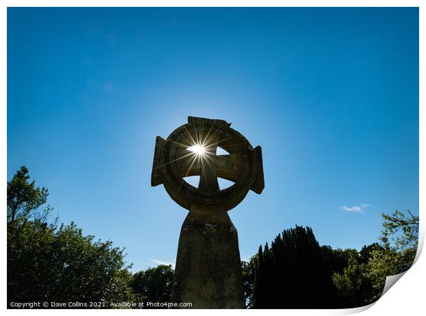 Celtic Cross with sun star burst through the upper left hand quadrant Print by Dave Collins