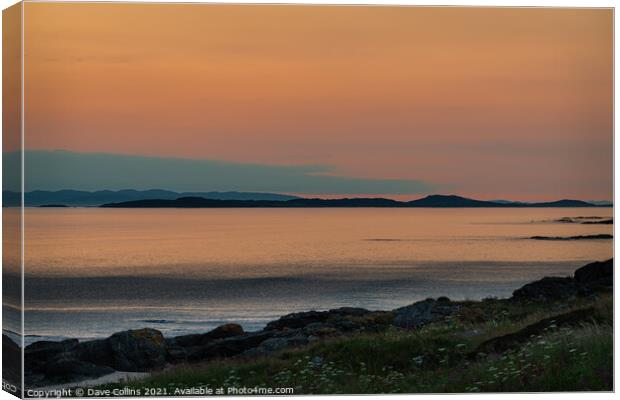 Sunset on the Mull of kintyre looking at the Isle of Islay in Argyll and Bute, Scotland Canvas Print by Dave Collins