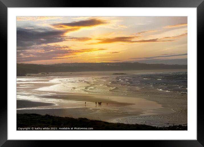 Hayle beach Cornwall, sunset Framed Mounted Print by kathy white