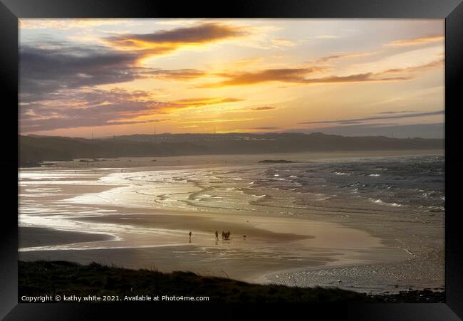 Hayle beach Cornwall, sunset Framed Print by kathy white