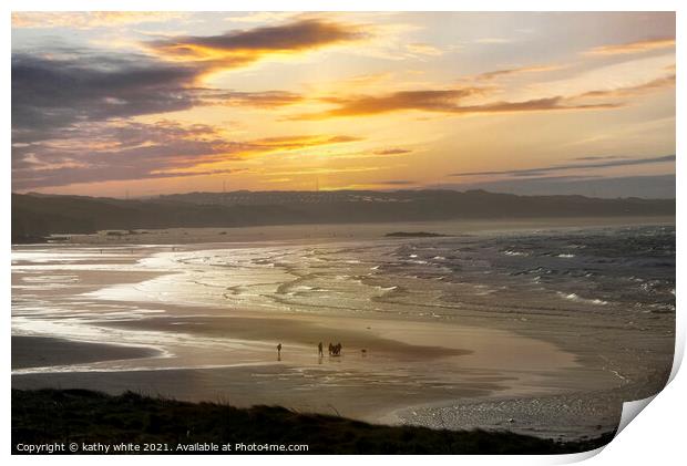 Hayle beach Cornwall, sunset Print by kathy white