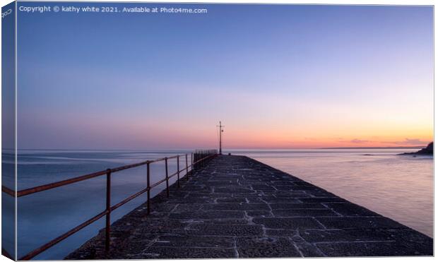 Porthleven Cornwall,pier sunset Canvas Print by kathy white
