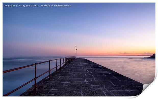 Porthleven Cornwall,pier sunset Print by kathy white