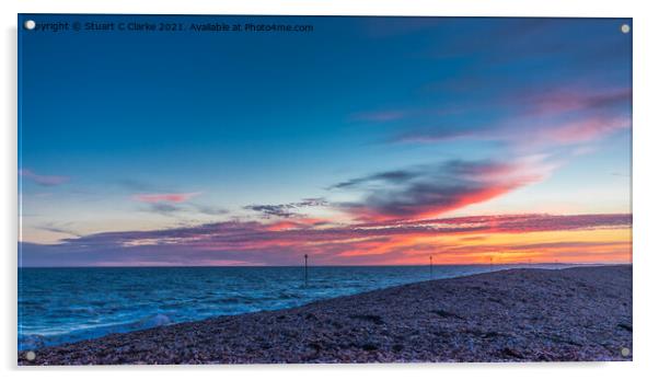 Bognor sunset Acrylic by Stuart C Clarke