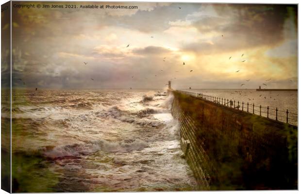 Artistic Stormy weather at Tynemouth Pier Canvas Print by Jim Jones