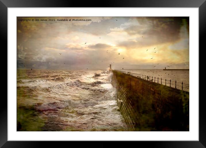 Artistic Stormy weather at Tynemouth Pier Framed Mounted Print by Jim Jones