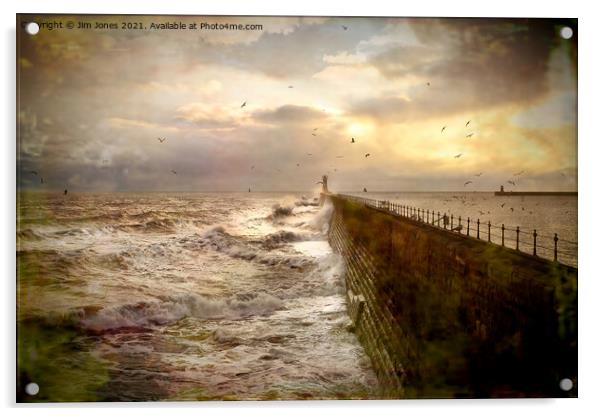 Artistic Stormy weather at Tynemouth Pier Acrylic by Jim Jones