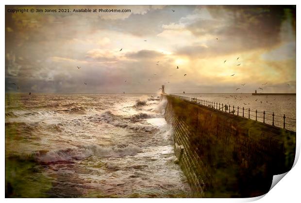 Artistic Stormy weather at Tynemouth Pier Print by Jim Jones