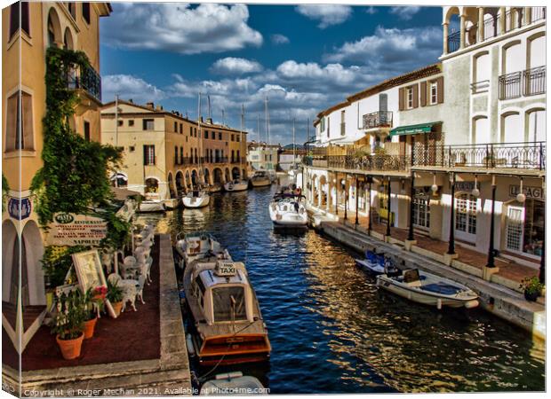 Serene Port Grimaud Canal Canvas Print by Roger Mechan