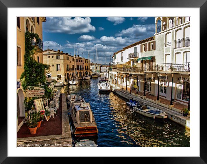 Serene Port Grimaud Canal Framed Mounted Print by Roger Mechan