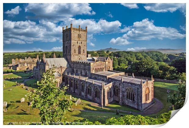 Serene Beauty of St Davids Cathedral Print by Roger Mechan
