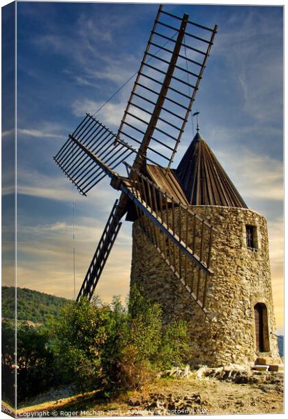 Rustic Charm of Grimaud Windmill Canvas Print by Roger Mechan