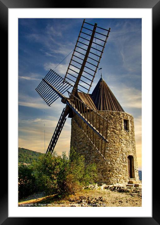 Rustic Charm of Grimaud Windmill Framed Mounted Print by Roger Mechan
