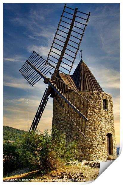 Rustic Charm of Grimaud Windmill Print by Roger Mechan