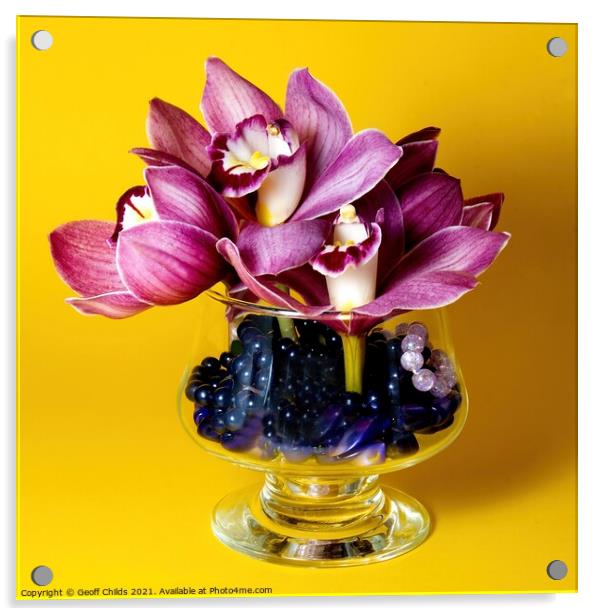  Pretty Purple pink Cymbidium Orchid in a Vase on  Acrylic by Geoff Childs