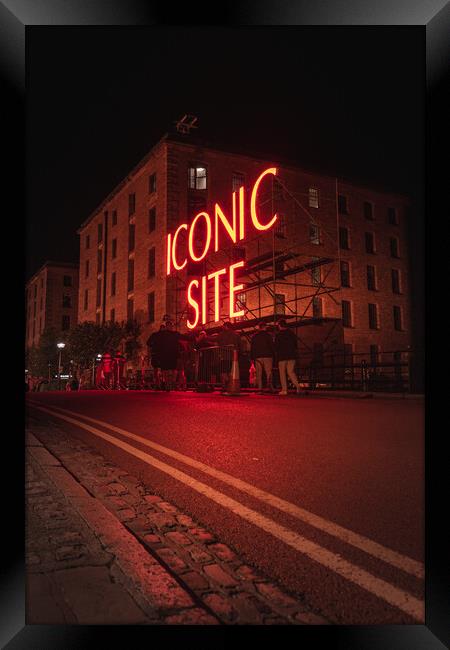 Iconic Site at Liverpool River of Light Trail Framed Print by Liam Neon
