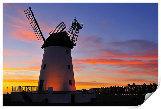 Sunset At Lytham Windmill Print by Jason Connolly